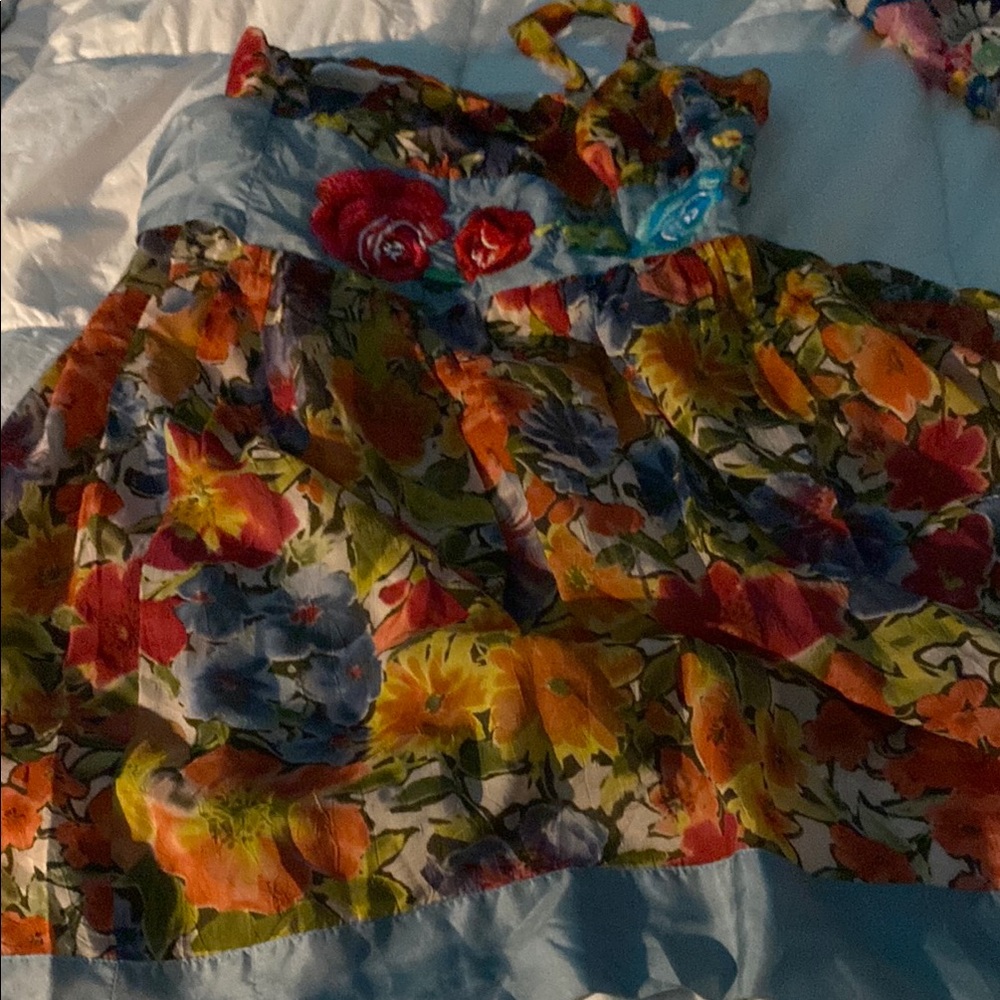 Johnny Was Floral Multicolor Dress with Rosette Details